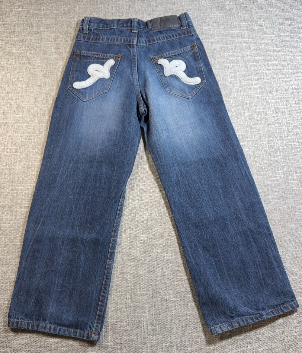 Rocawear Girls Size 10 Baggy Jeans Wide Leg Blue Y2K Embroidered R Pockets
